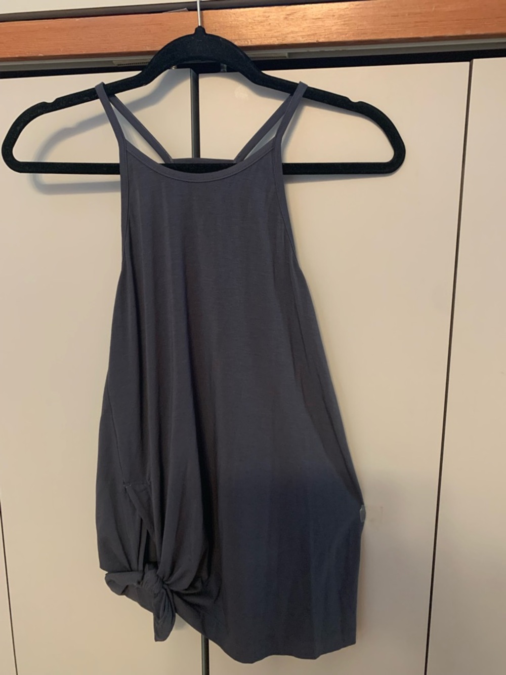 Athleta Strappy Halter Tank Top slate blue Side Tie Yoga Athletic Size Large